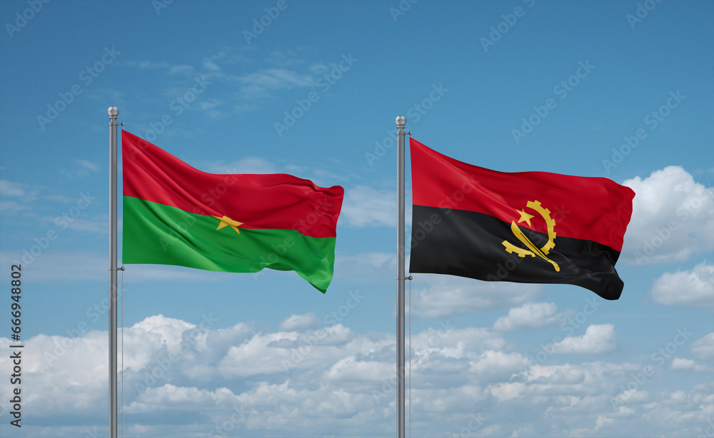 Burkina Faso and Angola national flags, country relationship concept Burkina Faso and Angola national flags, country relationship concept