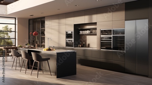 A sleek  modern kitchen with high-tech appliances