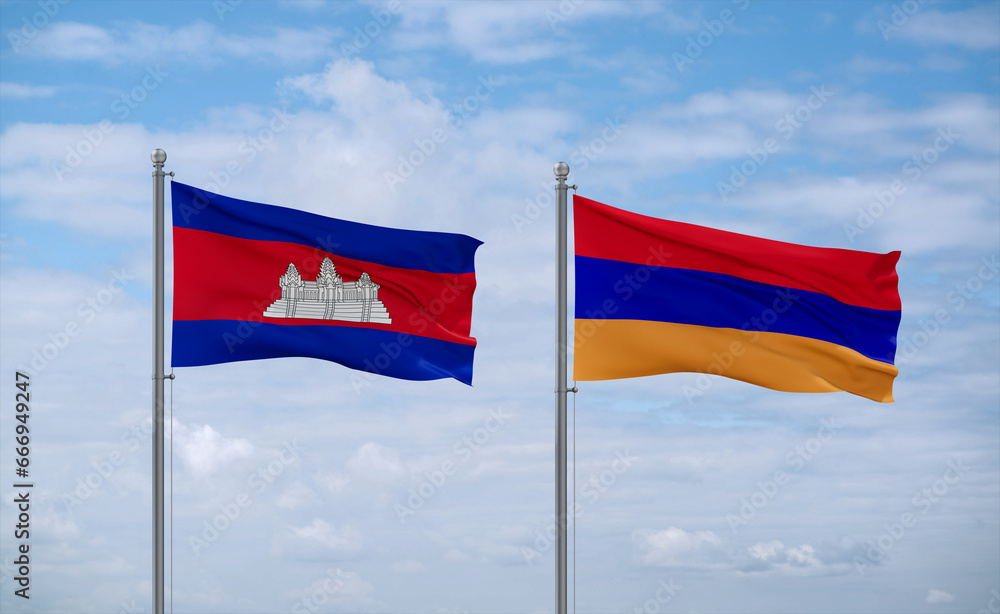 Armenia and Cambodia flags, country relationship concept Armenia and Cambodia flags, country relationship concept