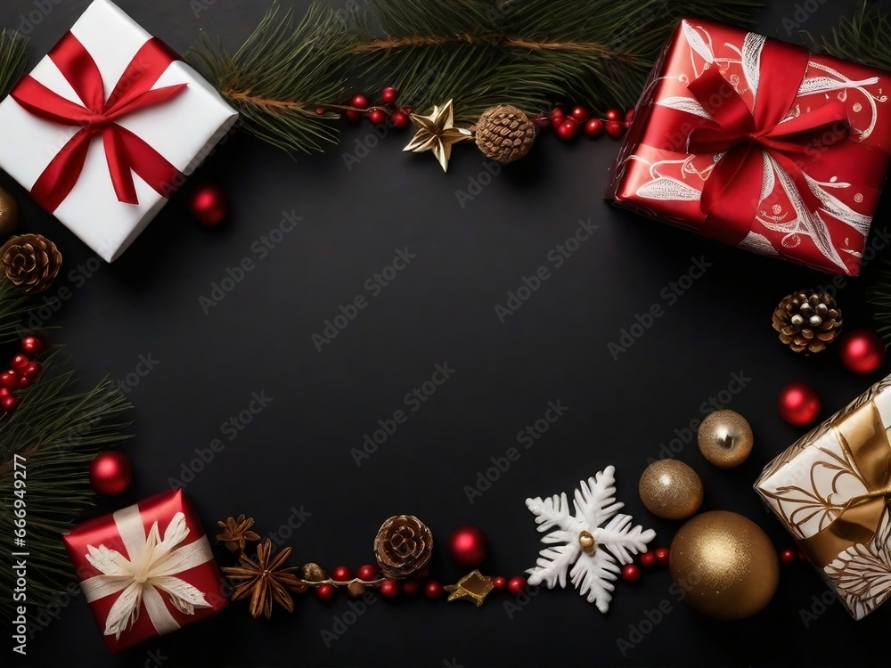 Behold a beautifully adorned Christmas gift border with copy space, a festive presentation that encapsulates the spirit of the holiday season. Behold a beautifully adorned Christmas gift border with copy space, a festive presentation that encapsulates the spirit of the holiday season.