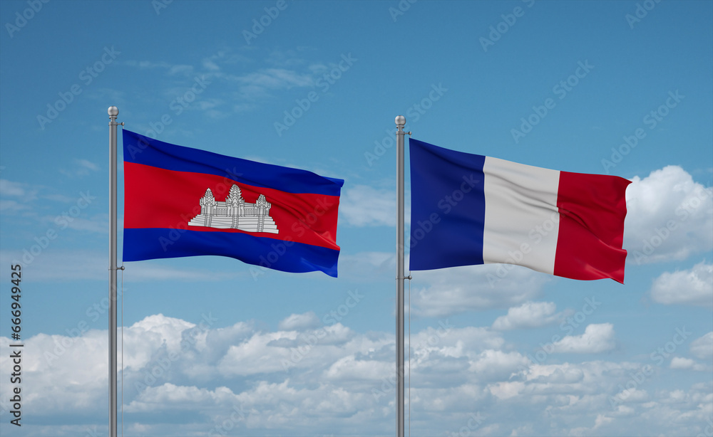 Cambodia and France flags, country relationship concept Cambodia and France flags, country relationship concept