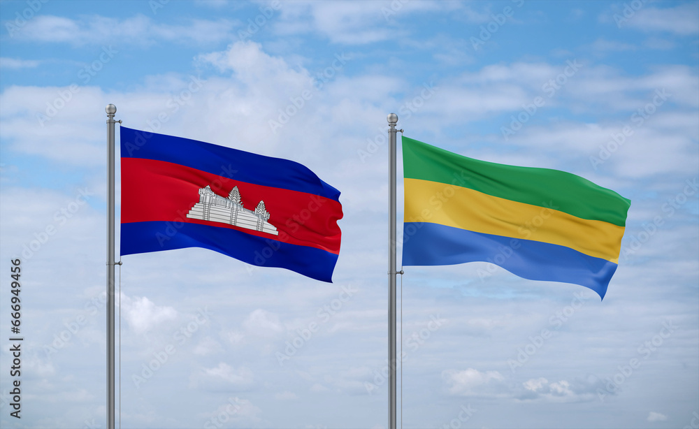 Gabon and Cambodia flags, country relationship concept Gabon and Cambodia flags, country relationship concept