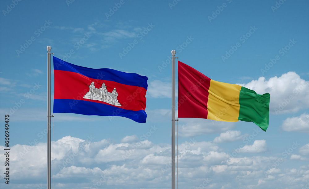 Guinea and Cambodia flags, country relationship concept Guinea and Cambodia flags, country relationship concept