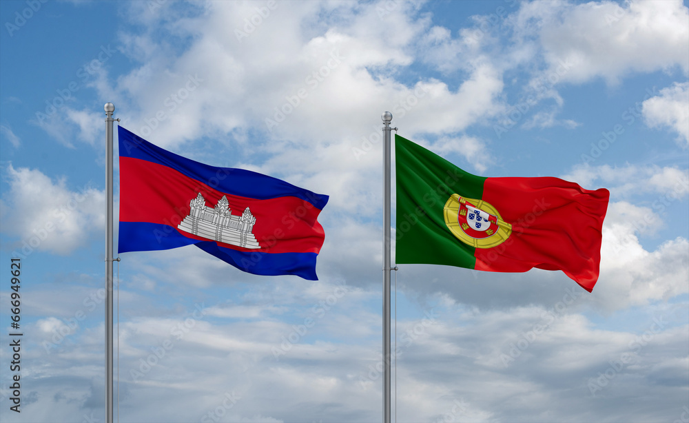 Portugal and Cambodia flags, country relationship concept Portugal and Cambodia flags, country relationship concept