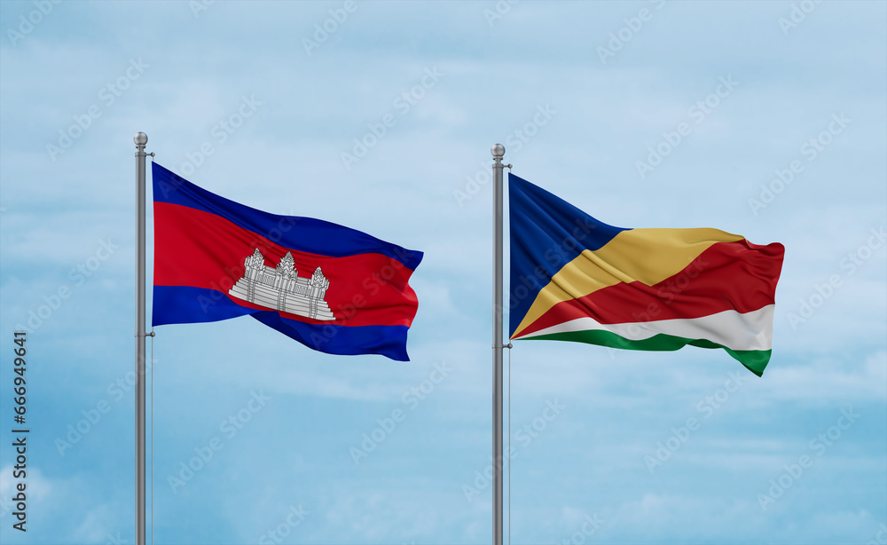 Seychelles and Cambodia flags, country relationship concept Seychelles and Cambodia flags, country relationship concept