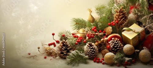 Christmas and new year background. Gift boxes and christmas tree with bokeh background. AI generated