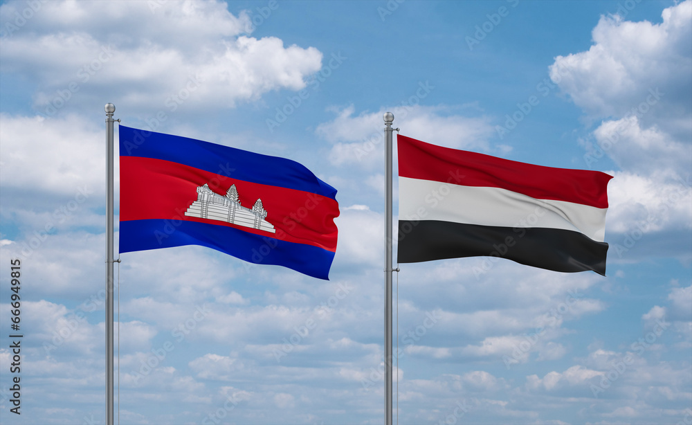 Yemen and Cambodia flags, country relationship concept Yemen and Cambodia flags, country relationship concept