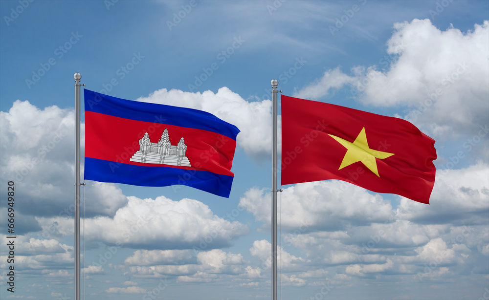 Vietnam and Cambodia flags, country relationship concept Vietnam and Cambodia flags, country relationship concept