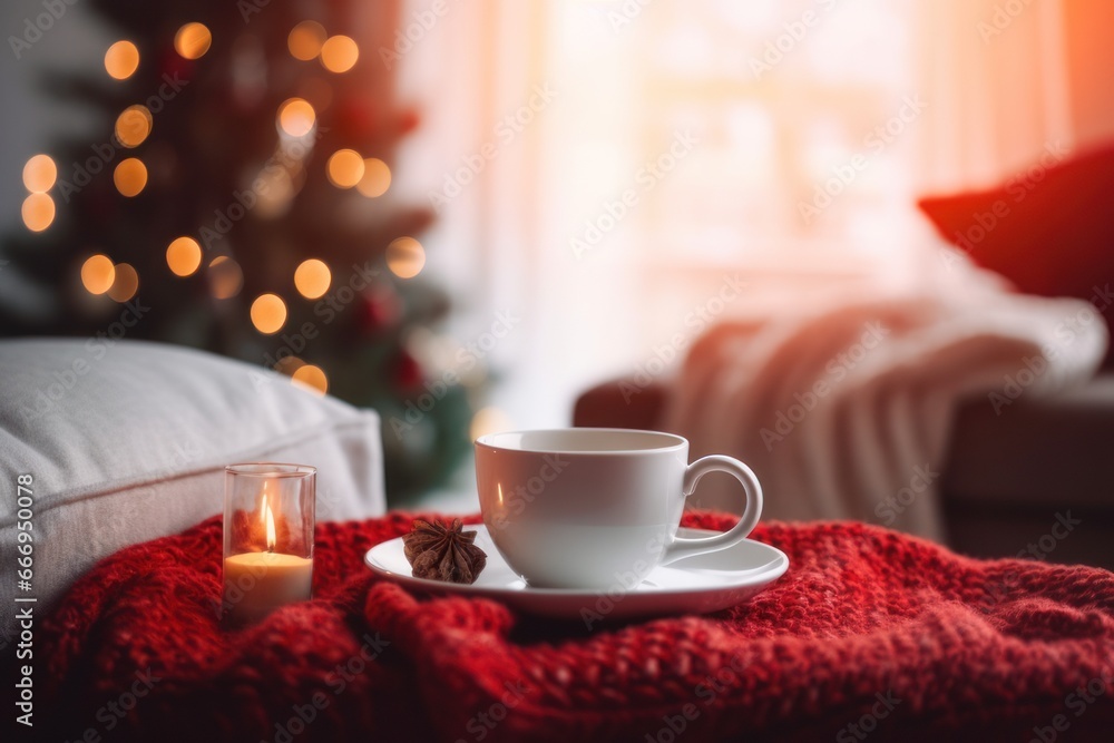Christmas still life with mug of hot coffee or cocoa. AI Generative Christmas still life with mug of hot coffee or cocoa. AI Generative