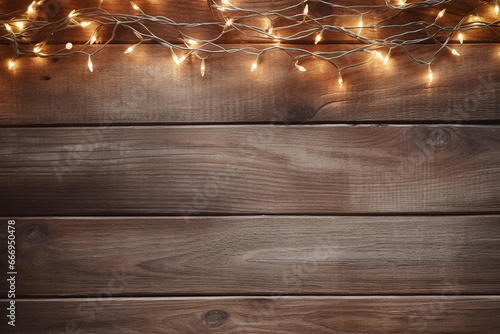 Festive Christmas and New Year Colorful Wooden Background with Warm Light - Created with Generative AI Tools