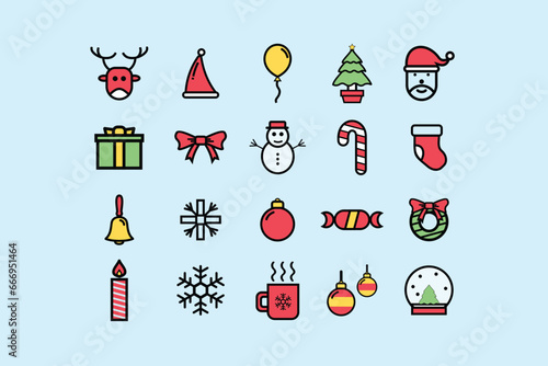 Christmas icons set. Vector illustrations.