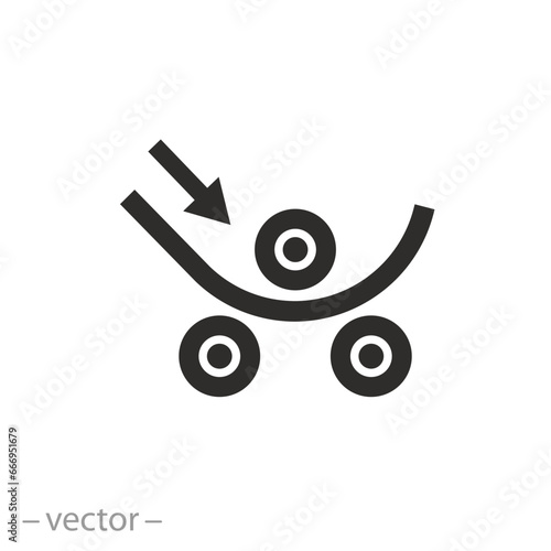 hydraulic bend tube icon, bending steel pipe on industrial machine, flat symbol on white background - vector illustration