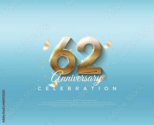 62nd anniversary number. With elegant and luxurious 3d numbers. Premium vector background for greeting and celebration.