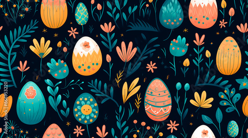 Huevos de pascua patron - Primavera ilustracion plantas y flores  photo