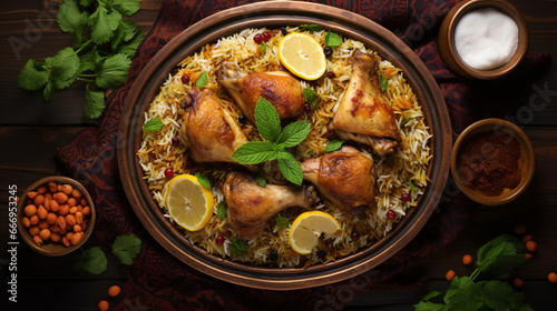 Chicken Kasbah Homemade Arabian biryani overhead view