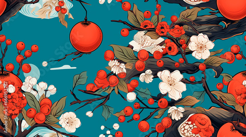 Patron estilo japones - Ilustracion flores inspiracion asiatica