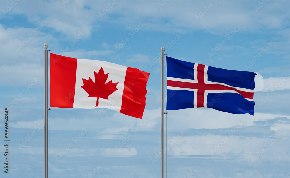 Iceland and Canada flags, country relationship concept