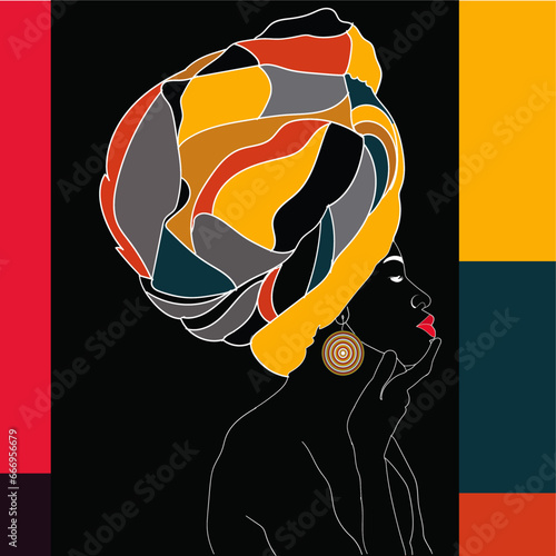 A Traditional African woman vector portrait with vibrant colors, Posters with ethnic African women. Tribal boho style. Vector illustration