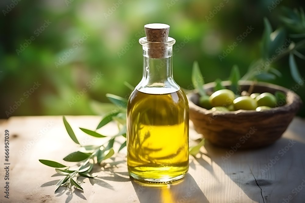 olive oil with acetitunas and some leaves