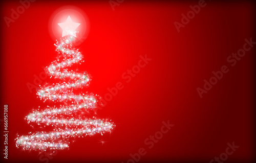 Felicitación de fondo rojo con árbol de navidad rojo.