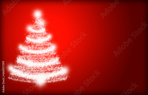 Felicitación de fondo rojo con árbol de navidad rojo.