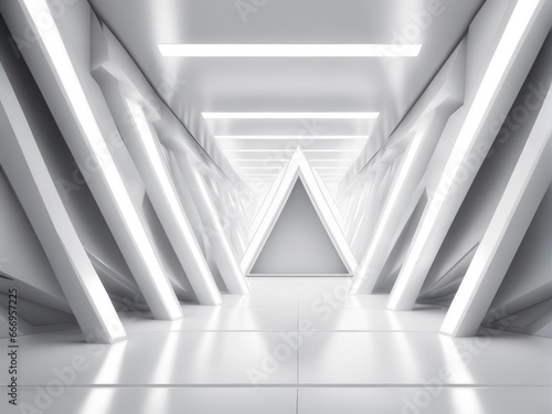 long light corridor modern white background futuristic sci fi triangle tunnel photo