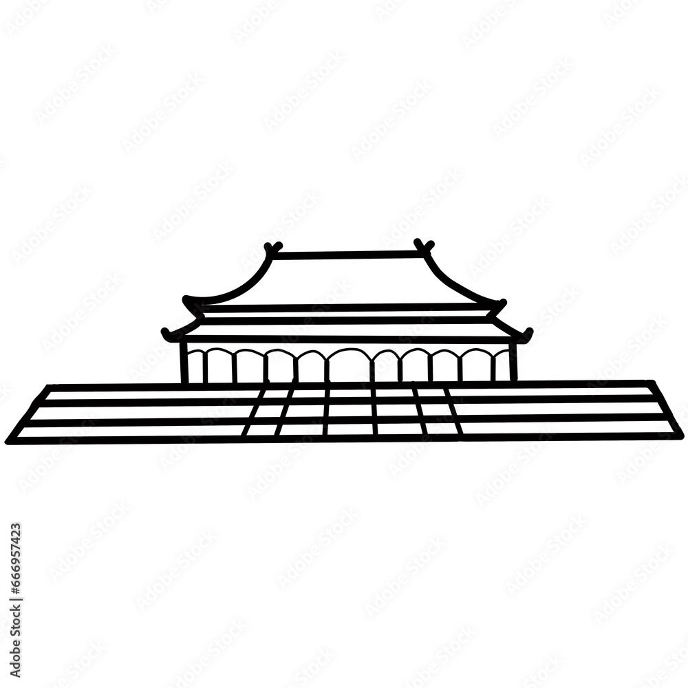 forbidden city China Hand drawn organic line doodle forbidden city China Hand drawn organic line doodle