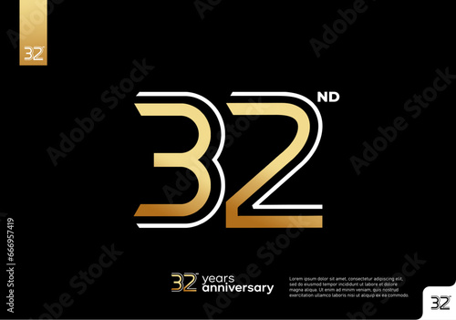 Golden 32nd anniversary celebration logotype on black background