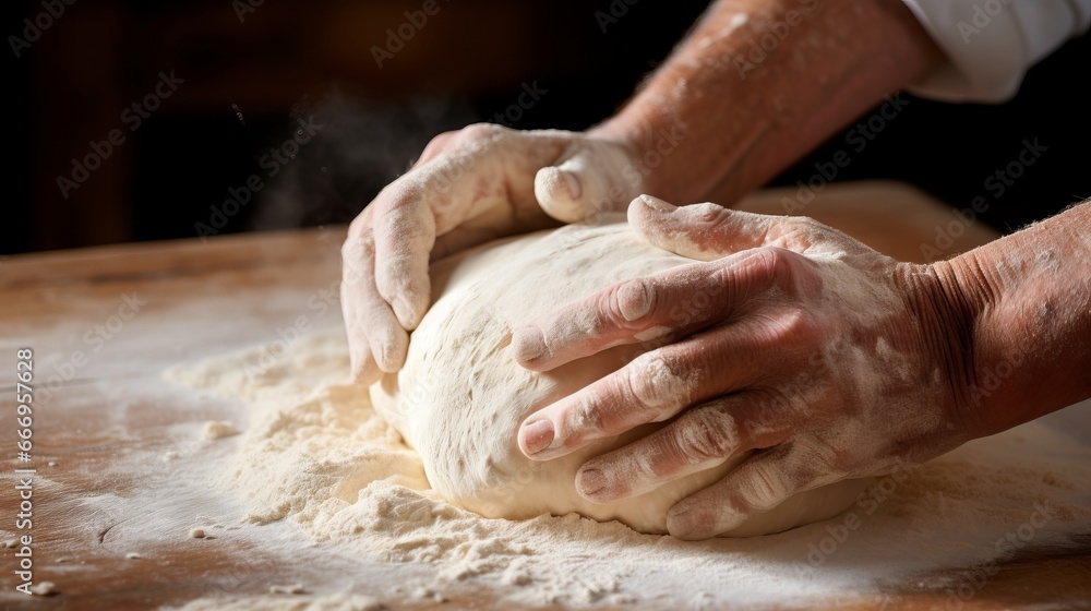 A close-up of hands kneading dough for traditional bread-making