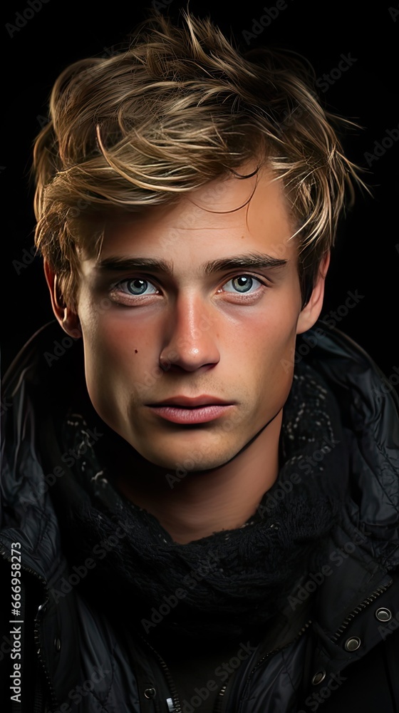 Young man with serious face. Man face portrait illustration. Generative AI Young man with serious face. Man face portrait illustration. Generative AI