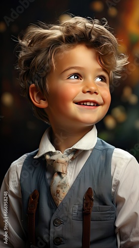 Portrait of happy joyful laughing beautiful little boy on background. People portrait illustration. Generative AI