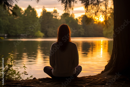 young girl practicing meditation and yoga  mindfulness and meditation in a peaceful natural environment