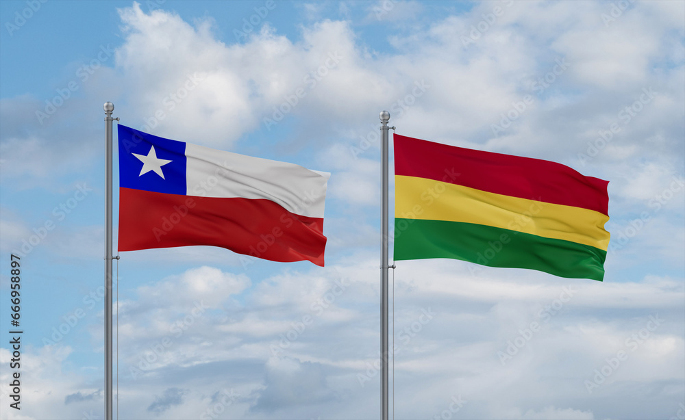 Bolivia and Chile flags, country relationship concept Bolivia and Chile flags, country relationship concept