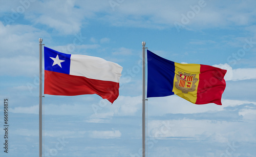 Chile and Andorra national flags, country relationship concept