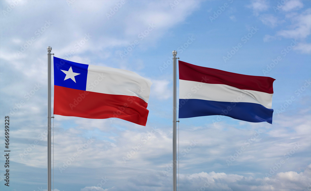 Netherlands and Chile flags, country relationship concept Netherlands and Chile flags, country relationship concept