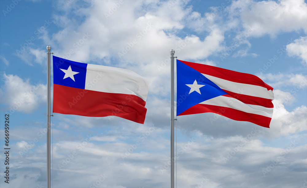 Puerto Rico and Chile flags, country relationship concept