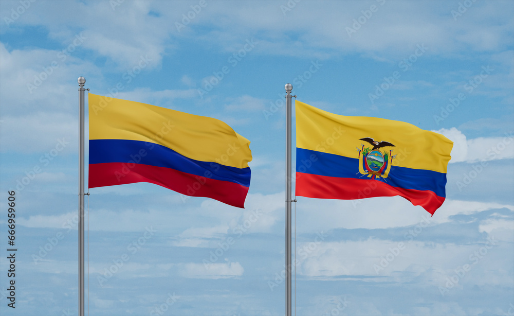 Ecuador and Colombia flags, country relationship concept Ecuador and Colombia flags, country relationship concept