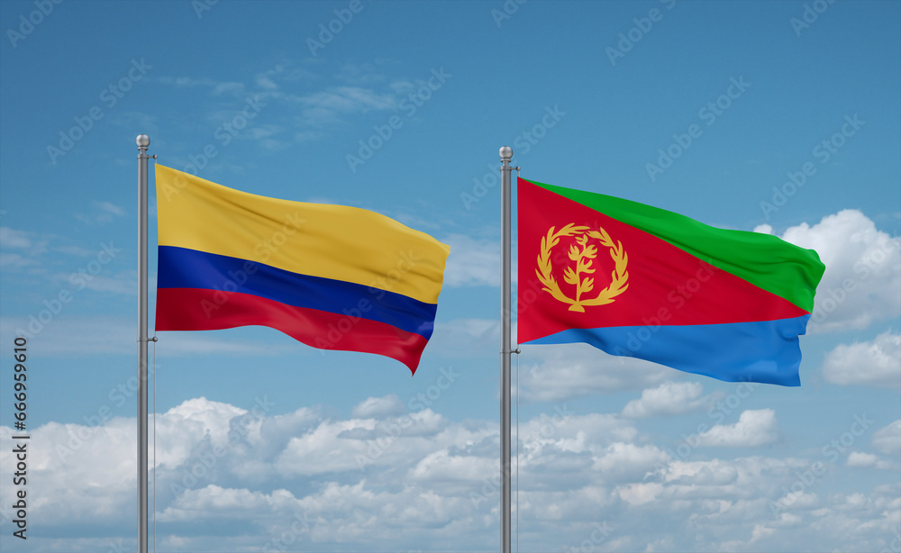 Eritrea and Colombia flags, country relationship concept Eritrea and Colombia flags, country relationship concept