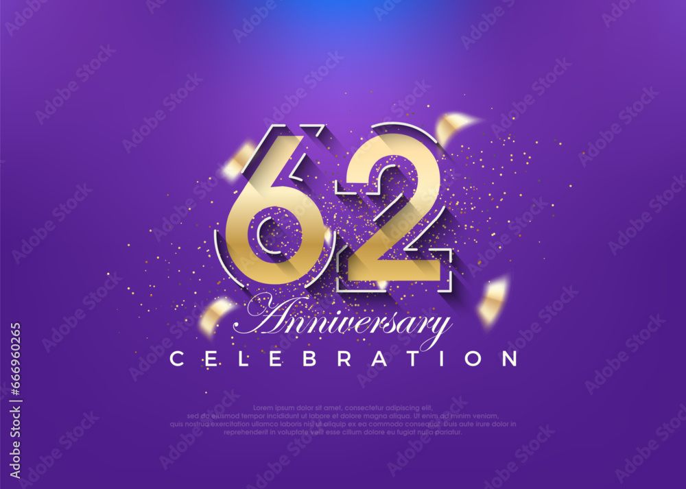 Gold number 62nd anniversary. premium vector design. Premium vector for poster, banner, celebration greeting.