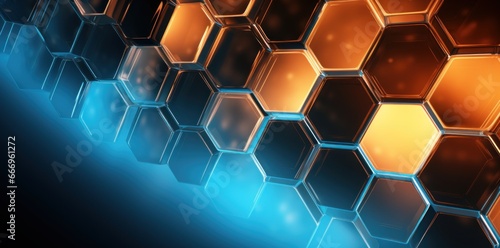 Abstract hexagon background with glowing lights, business technology background