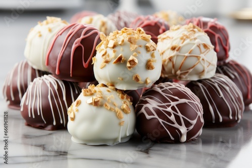 Assorted chocolate candies, Dark and milk Belgian chocolate pralines close-up photo photo