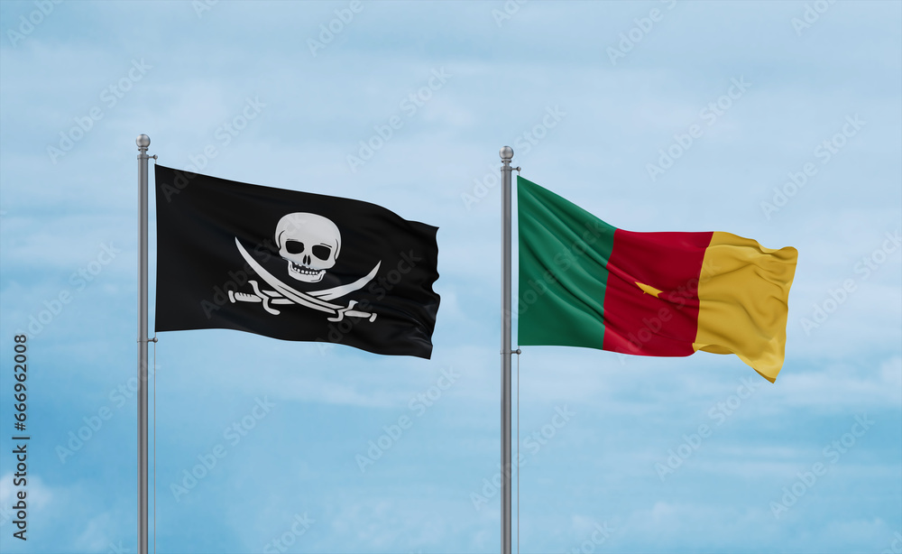 Cameroon and Corsair Pirate flags, country relationship concept Cameroon and Corsair Pirate flags, country relationship concept