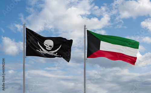 Kuwait and Corsair Pirate flags, country relationship concept