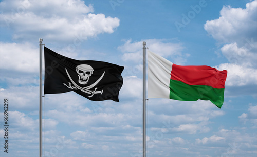 Madagascar and Corsair Pirate flags, country relationship concept