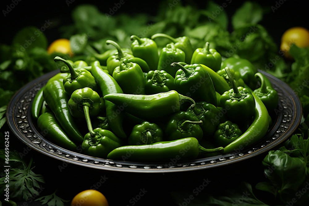 A clean composition featuring a few green bell pepper rings arranged symmetrically, creating a calming effect. A clean composition featuring a few green bell pepper rings arranged symmetrically, creating a calming effect.