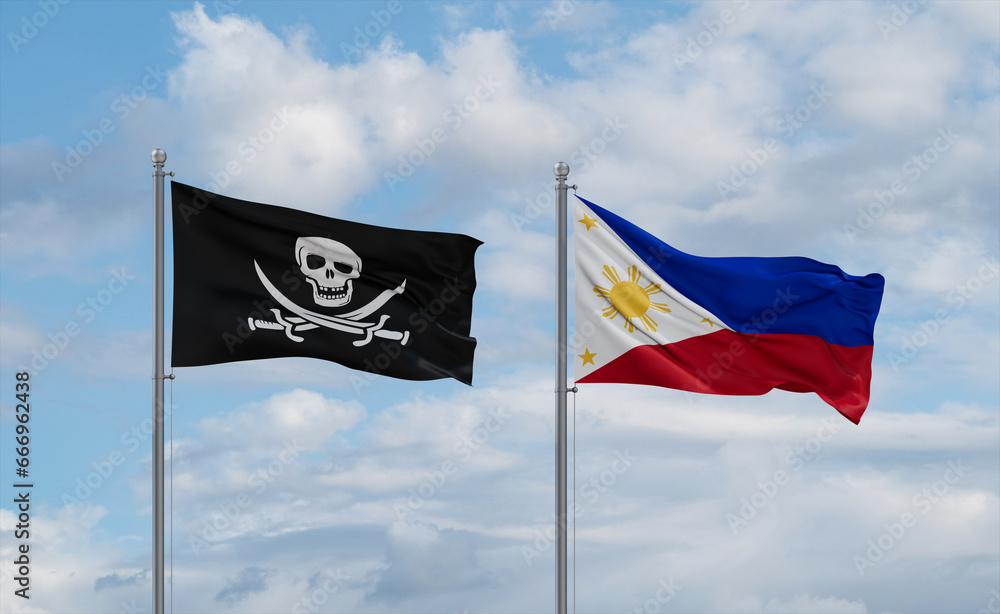 Philippines and Corsair Pirate flags, country relationship concept Philippines and Corsair Pirate flags, country relationship concept