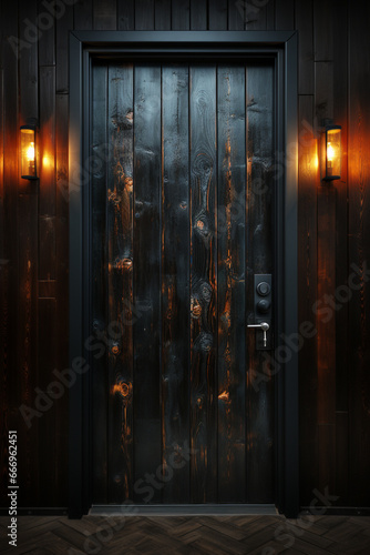 a photo of a metal door with a light in it and an image of the door handle, 