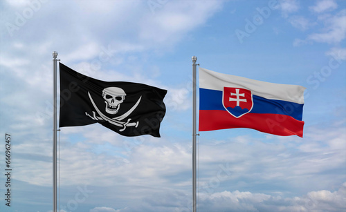 Slovakia and Corsair Pirate flags, country relationship concept