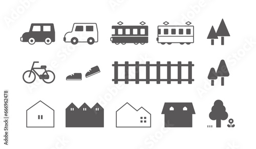 シンプルな乗り物と家　デザインアイコンセット