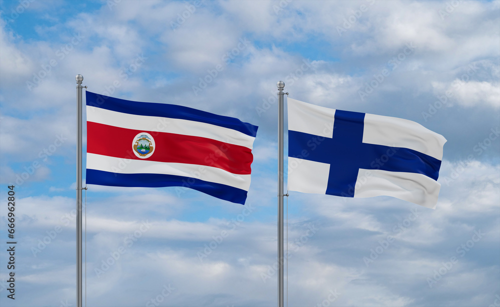 Finland and Costa Rico flags, country relationship concept